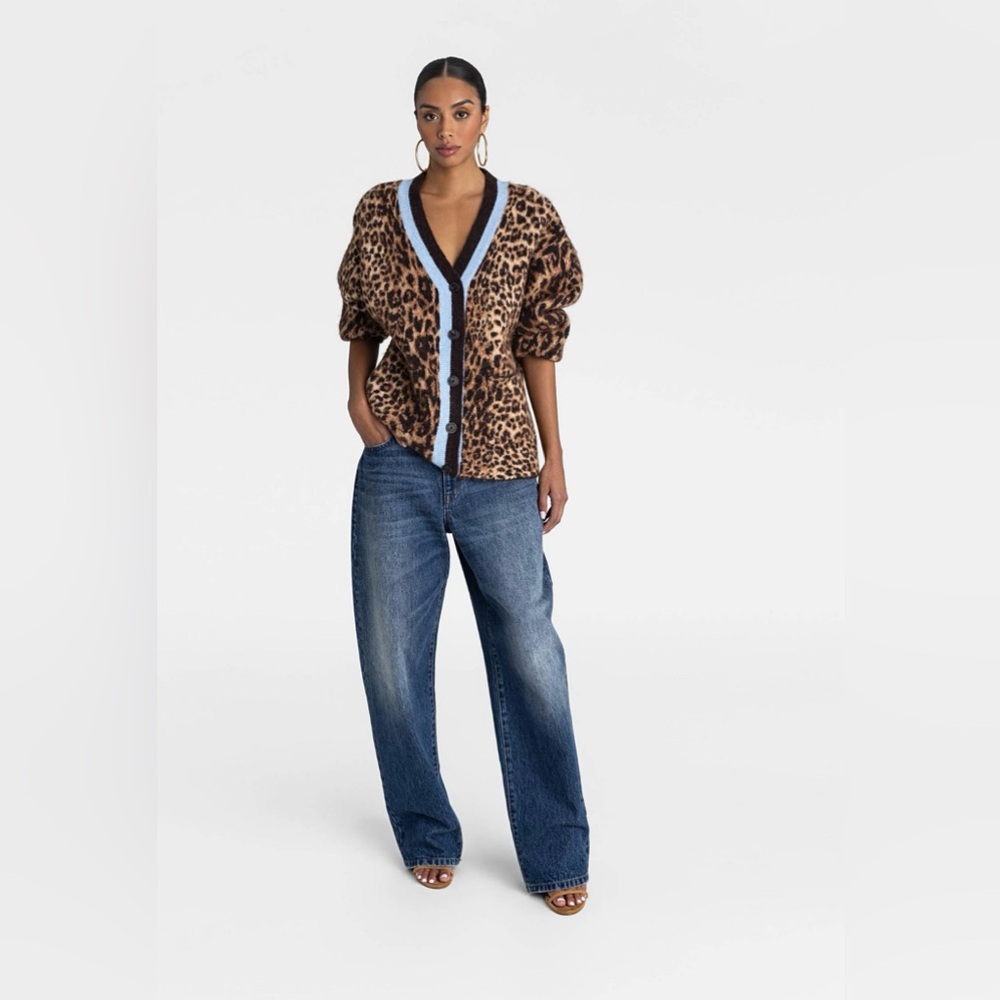 KBB BY KAHLANA ‘The Slouchy Cardigan’ Leopard print with Blue Accents